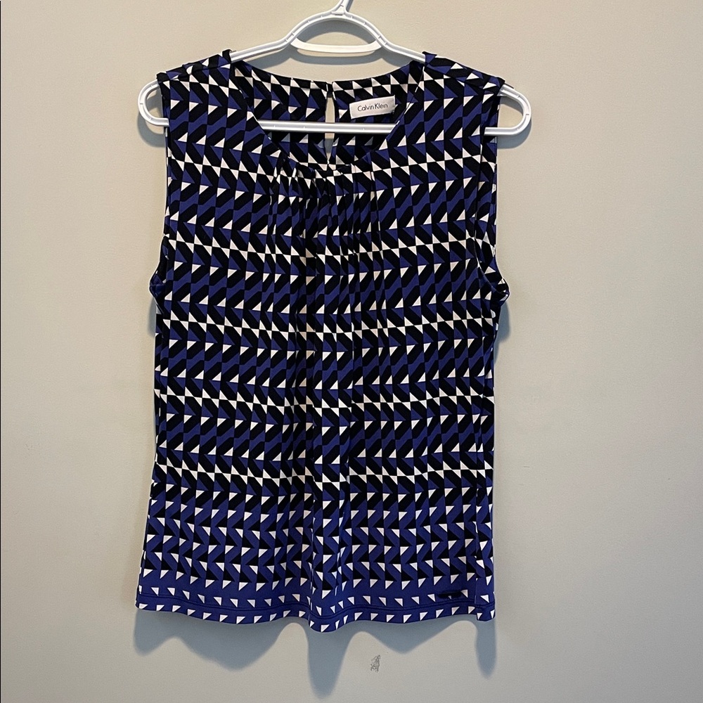 Calvin Klein Black and Blue Patterned Blouse